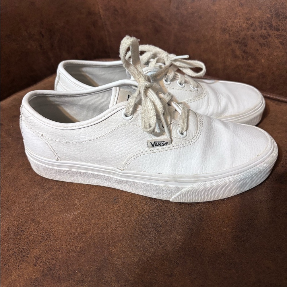 Vans All-White Leather Low-Top Sneakers